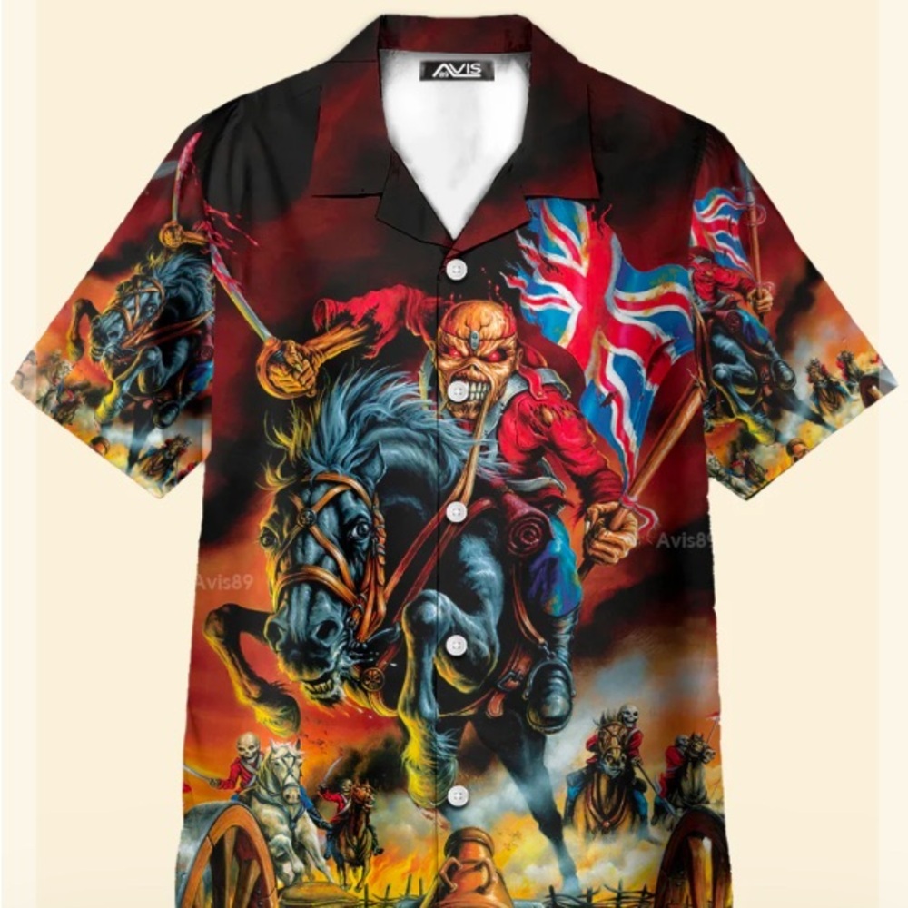 Vintage Skull Flag With Horse - Hawaiian‎ Shirt - Adult / 3XL